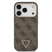  Guess Leather 4G Strass Triangle Logo Gold Frame MagSafe - iPhone 17 Pro tok - Barna