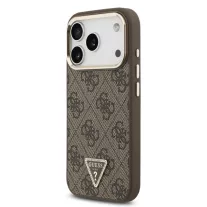   Guess Leather 4G Strass Triangle Logo Gold Frame MagSafe - iPhone 17 Pro tok - Barna