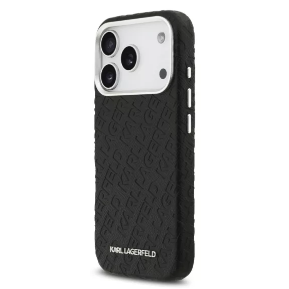Karl Lagerfeld Grained Repeated Logo MagSafe - iPhone 17 Pro tok - Fekete