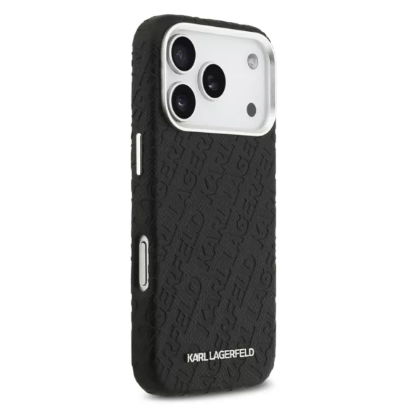 Karl Lagerfeld Grained Repeated Logo MagSafe - iPhone 17 Pro tok - Fekete