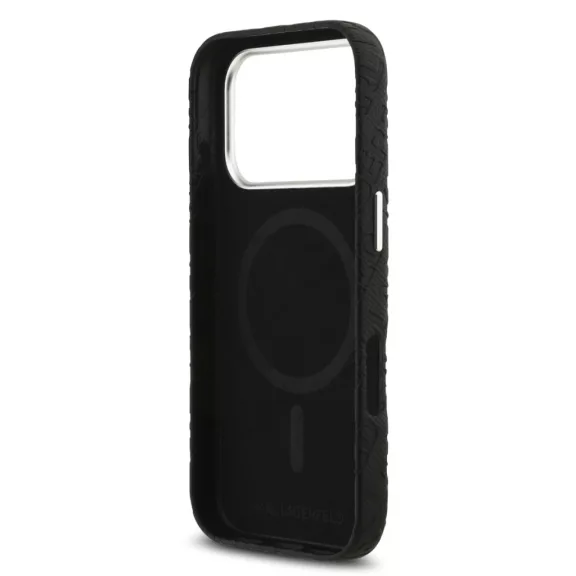 Karl Lagerfeld Grained Repeated Logo MagSafe - iPhone 17 Pro tok - Fekete