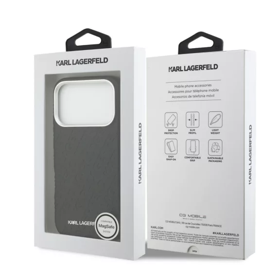 Karl Lagerfeld Grained Repeated Logo MagSafe - iPhone 17 Pro tok - Fekete