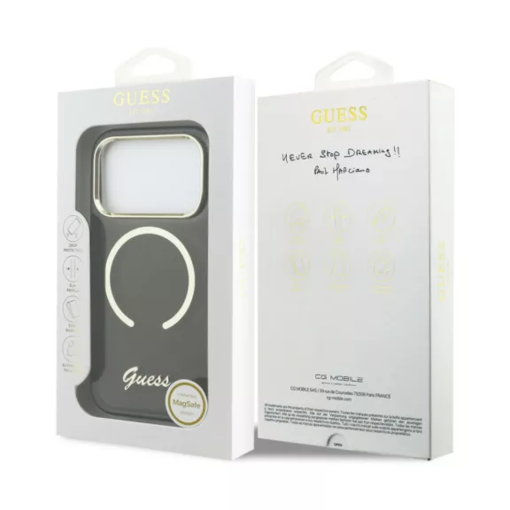 Guess Script Metal MagSafe - iPhone 17 Pro tok - Fekete