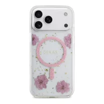   Guess Resin Flowers Glitter MagSafe - iPhone 17 Pro tok - Rózsaszín