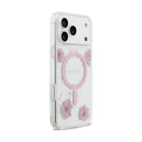  Guess Resin Flowers Glitter MagSafe - iPhone 17 Pro tok - Rózsaszín