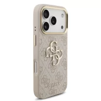   Guess Leather 4G Metal Logo Gold Frame - iPhone 17 Pro Max tok - Rózsaszín