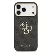   Guess Leather 4G Metal Logo Gold Frame - iPhone 17 Pro Max tok - Fekete