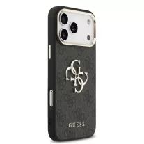   Guess Leather 4G Metal Logo Gold Frame - iPhone 17 Pro Max tok - Fekete