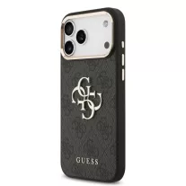   Guess Leather 4G Metal Logo Gold Frame - iPhone 17 Pro Max tok - Fekete