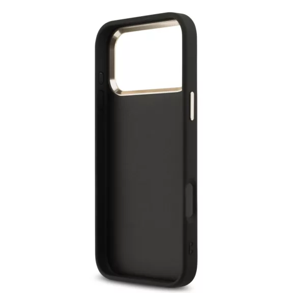 Guess Leather 4G Metal Logo Gold Frame - iPhone 17 Pro Max tok - Fekete