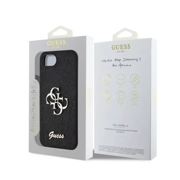 Guess Fixed Glitter 4G Metal Logo - iPhone 16e / 17e tok - Fekete