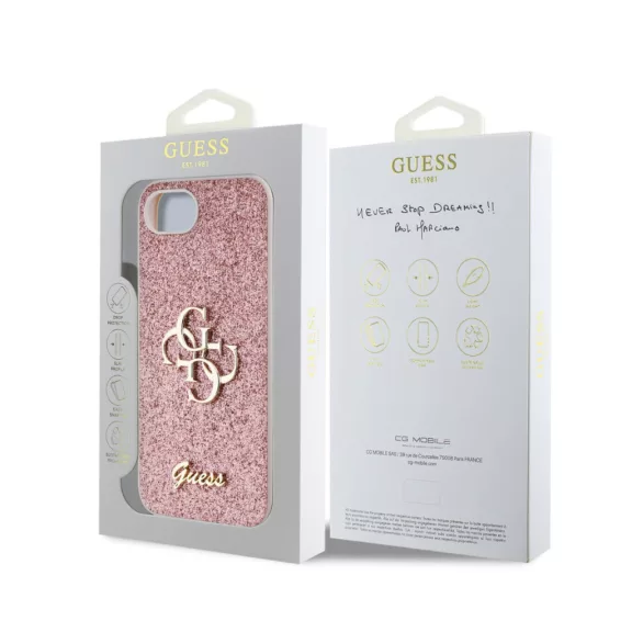 Guess Fixed Glitter 4G Metal Logo - iPhone 16e / 17e tok - Rózsaszín