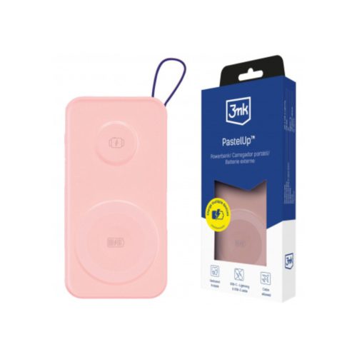 Powerbank 3MK PastelUp, 10000mAh, 22.5W, QC + PD + FQI - Rózsaszín