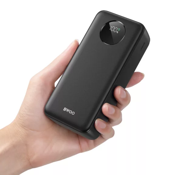 BWOO 22,5W 30000 mAh Powerbank LCD kijelzővel - Fekete