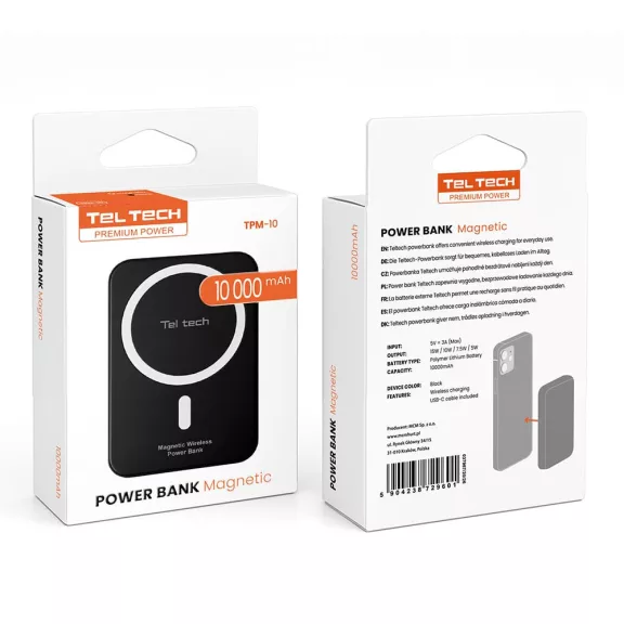 Teltech MagSafe kompatibilis powerbank 10000mAh 15W Fekete