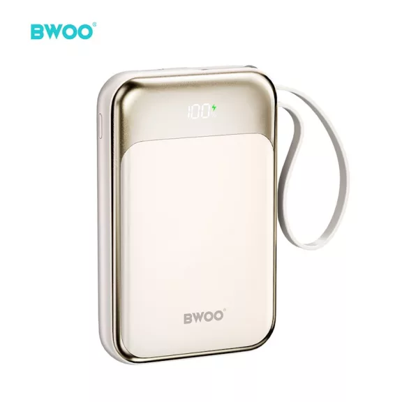 BWOO P80 mágneses powerbank 10000mAh 20W kábellel és kijelzővel arany