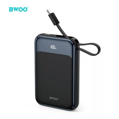 BWOO P80 mágneses powerbank 10000mAh 20W kábellel és kijelzővel fekete