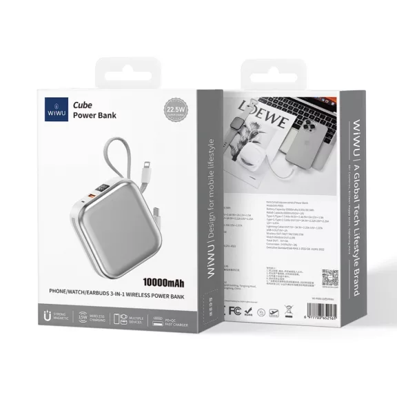 WIWU Cube MagSafe 10000mAh 22.5W Powerbank - Fehér
