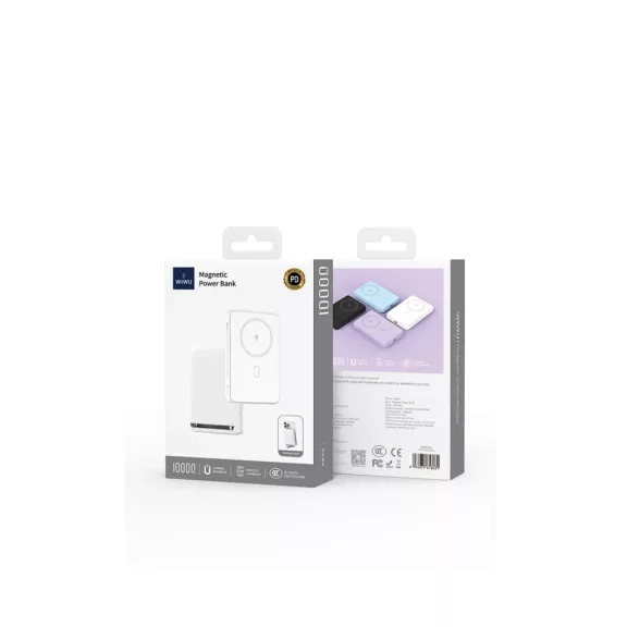 WIWU Wi-P043 MagSafe Power Bank 10000mAh 20W állvánnyal - Fehér