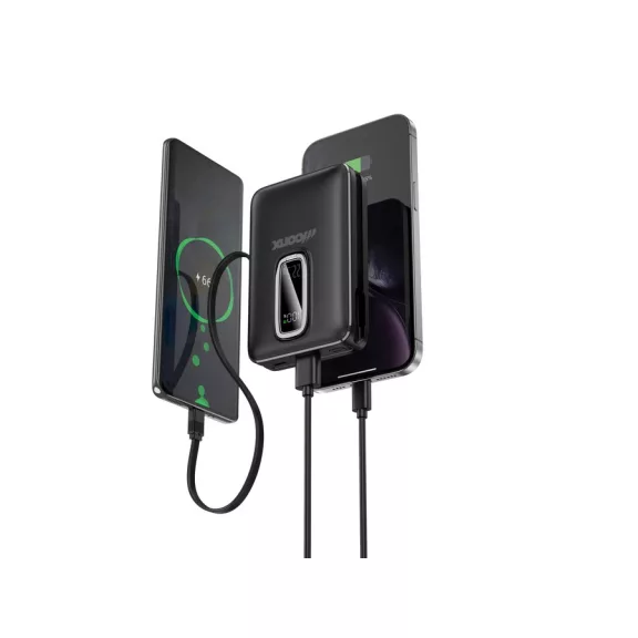 MOONX MP04 MagSafe Powerbank 20.000mAh 22.5W Beépített USB-C Kábellel - Fekete