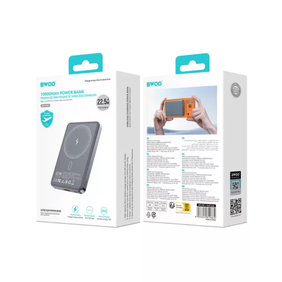 BWOO BO-P82 mágneses powerbank 10000 mAh 22.5W – Grafitszürke