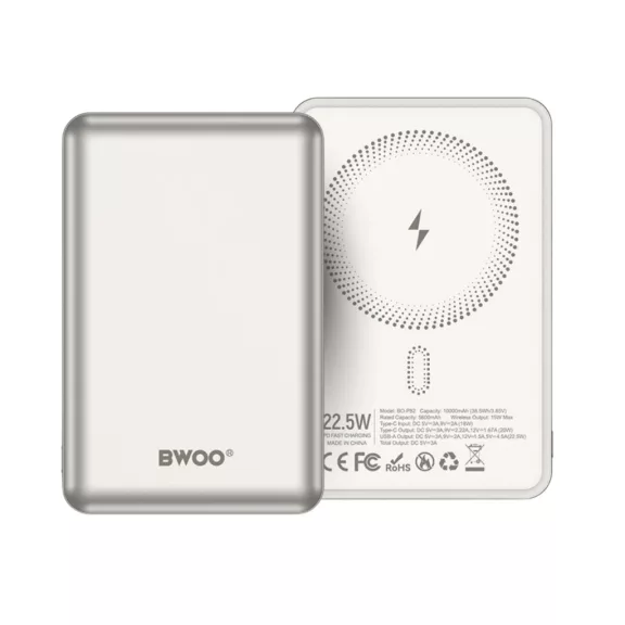 BWOO BO-P82 mágneses powerbank 10000 mAh 22.5W – Ezüstszürke