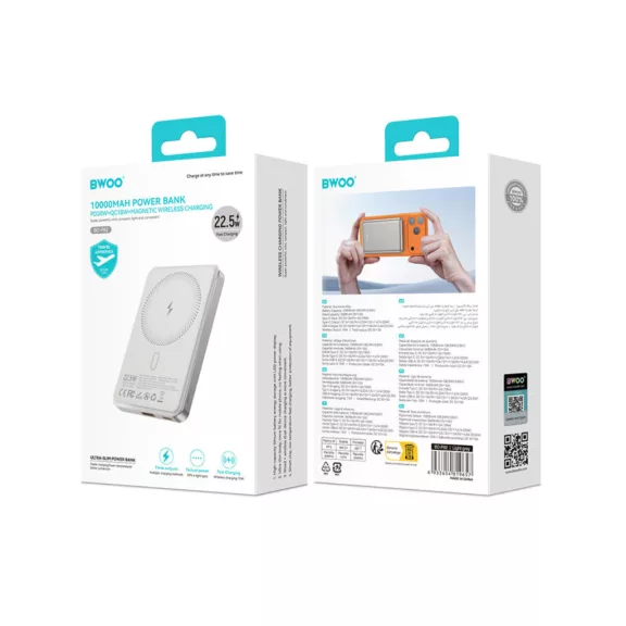 BWOO BO-P82 mágneses powerbank 10000 mAh 22.5W – Ezüstszürke