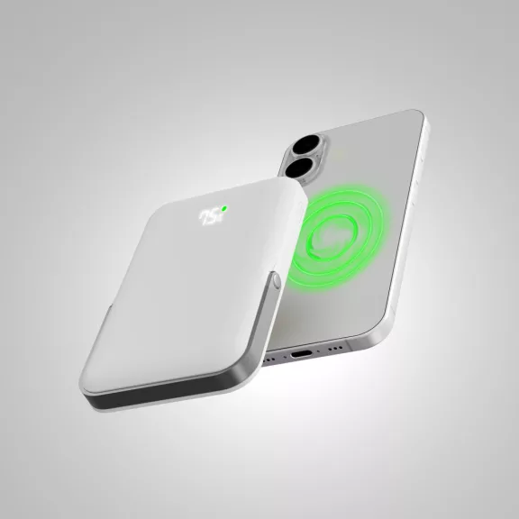 Qualo MagSafe Powerbank 10000 mAh LED kijelzővel és kitámasztóval - Fehér