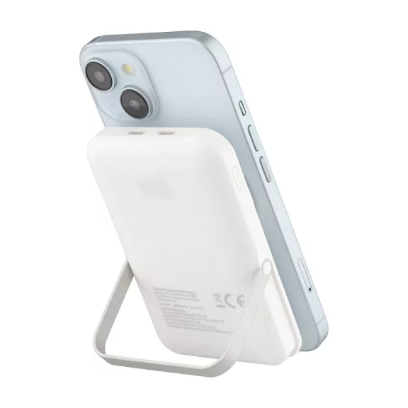 Qualo MagSafe Powerbank 10000 mAh LED kijelzővel és kitámasztóval - Fehér