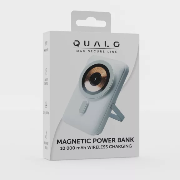 Qualo MagSafe Powerbank 10000 mAh LED kijelzővel és kitámasztóval - Fehér