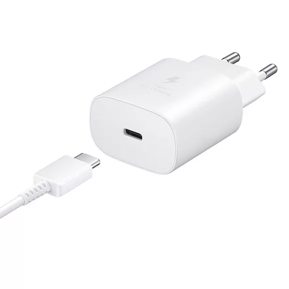 Samsung EP-TA800XWEGWW gyári hálózati fehér gyorstöltő 3A Type - C bemenettel 25W EP-DG977BWE Type-C - Type-C adatkábellel 1m