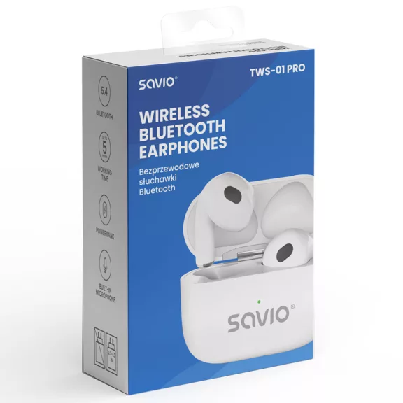 SAVIO TWS-01 PRO Wireless Bluetooth TWS - Fehér