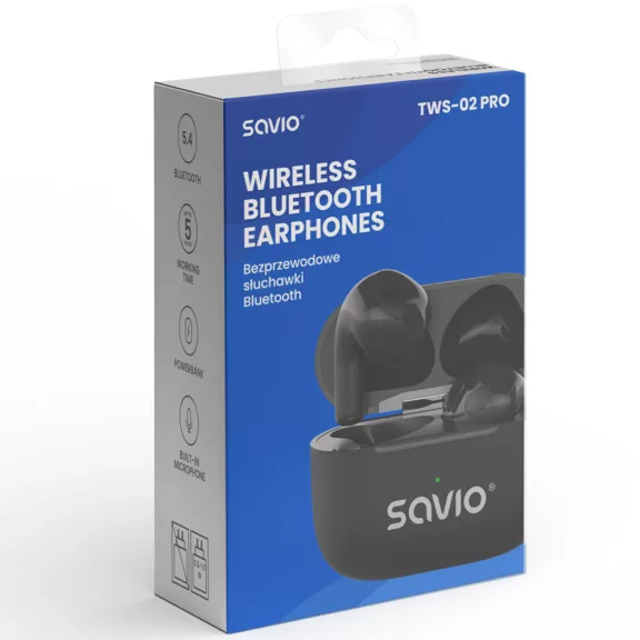 SAVIO TWS-01 PRO Wireless Bluetooth TWS - Fekete