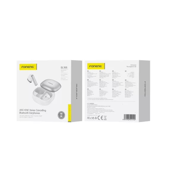 Foneng Wireless Fülhallgató (ANC+ENC) BL166 - Fehér/Ezüst