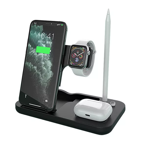 Techsuit D22 4in1 vezeték nélküli töltőállomás – Apple eszközökhöz, fekete
