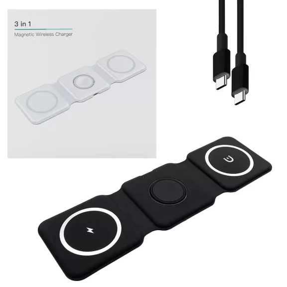 Ecobox Magsafe 3in1 15W vezeték nélküli töltő állomás - Fekete
