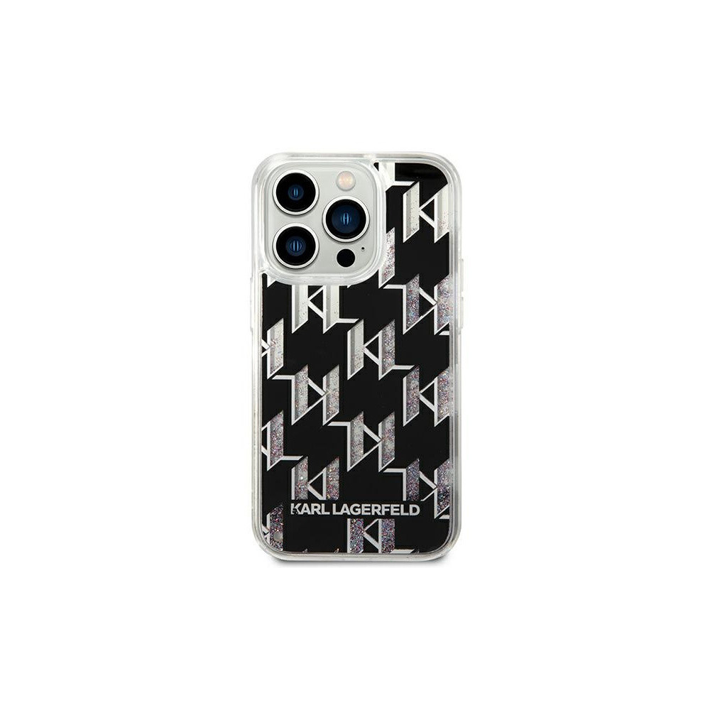Karl Lagerfeld - Liquid Glitter Monogram - iPhone 14 Pro tok - Fekete
