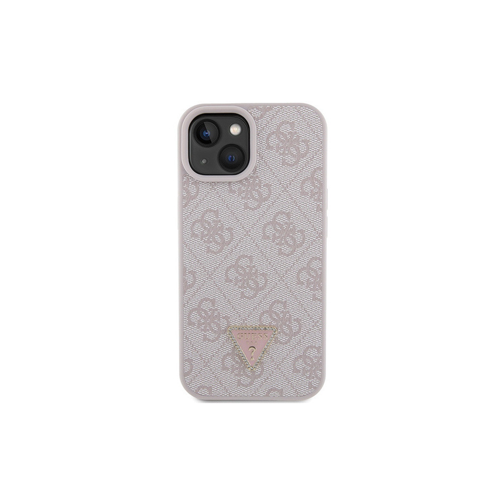 Guess Leather 4G Triangle Strass - iPhone 15 Tok - Rózsaszín