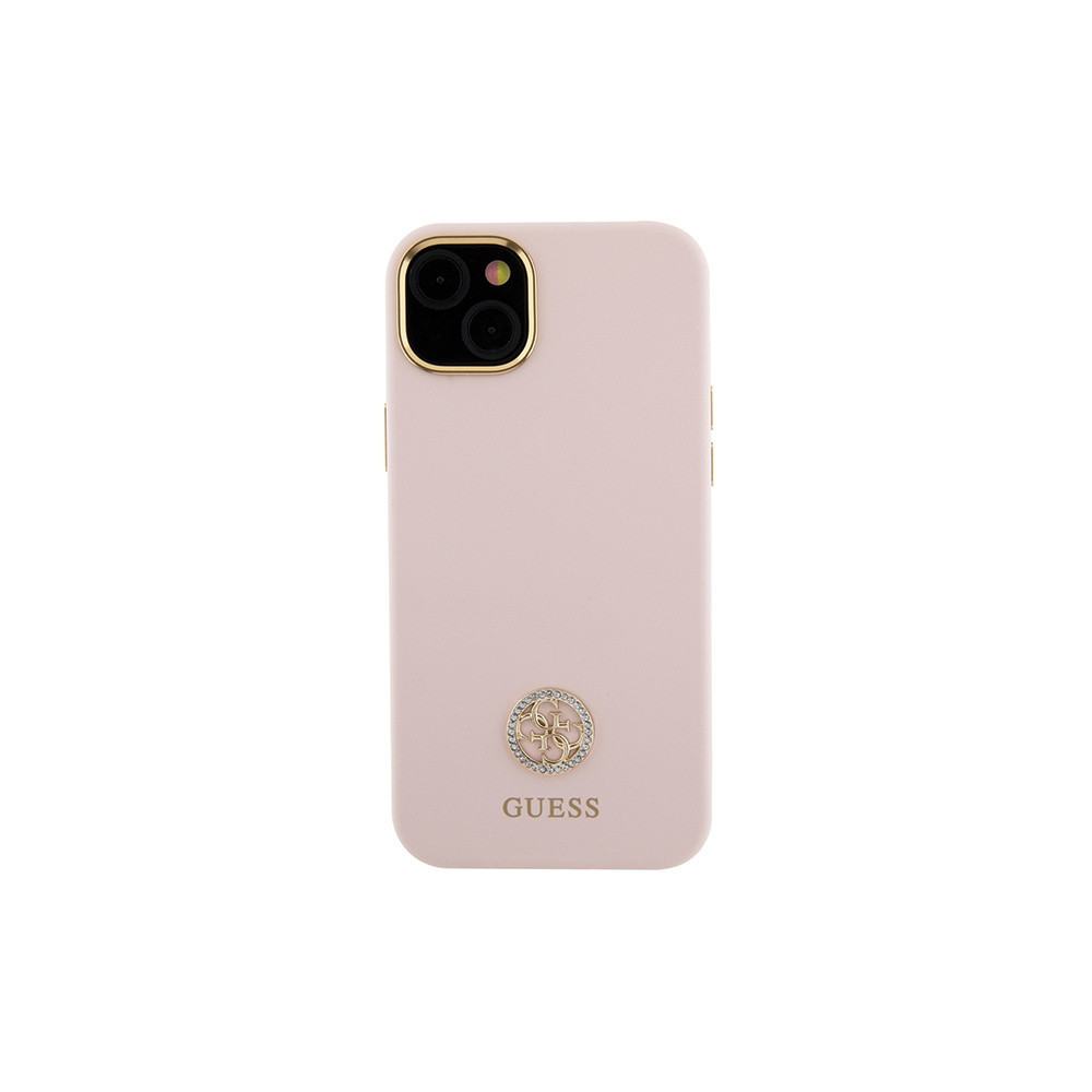 Guess Szilikon Logo Strass - iPhone 15 tok - Rózsaszín