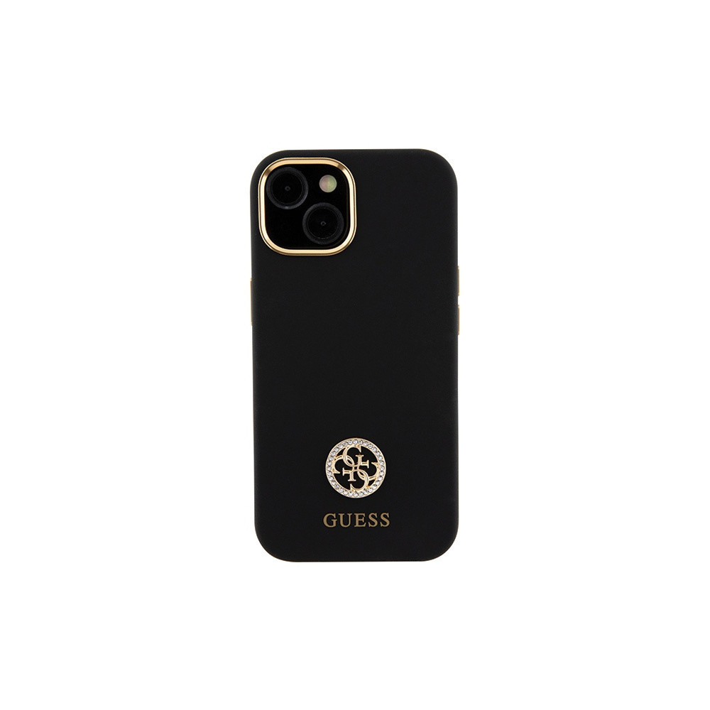 Guess Szilikon Logo Strass - iPhone 15 tok - Fekete