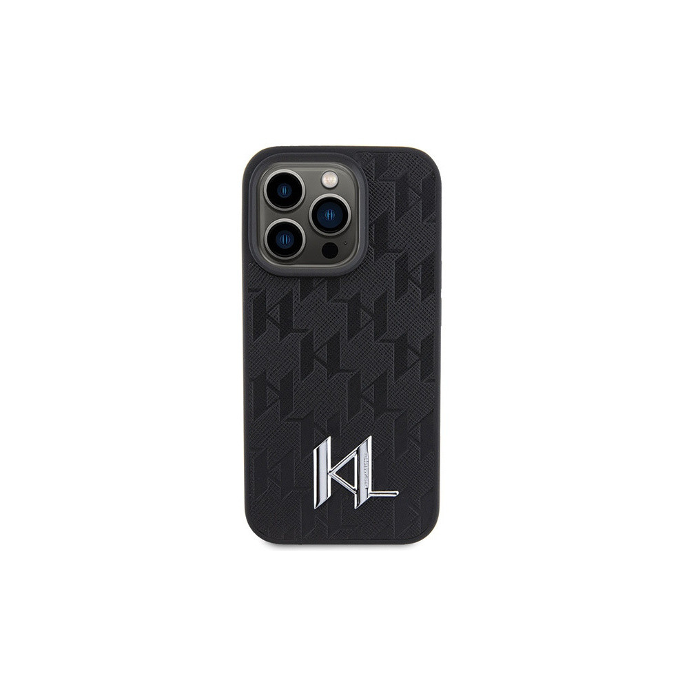 Karl Lagerfeld Monogram KL Metal Logo - iPhone 15 Pro Tok - Fekete 