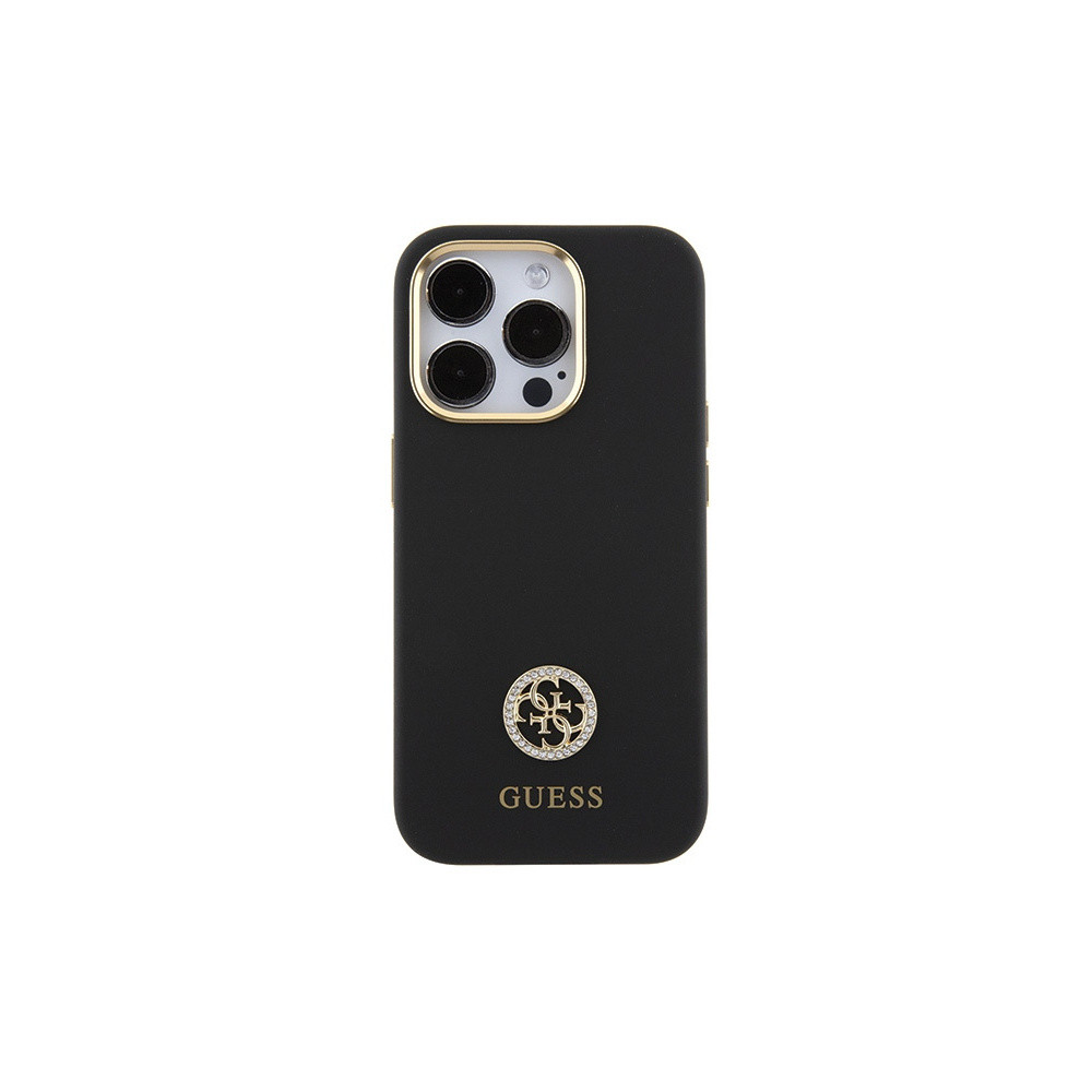 Guess Szilikon Logo Strass - iPhone 15 Pro tok - Fekete