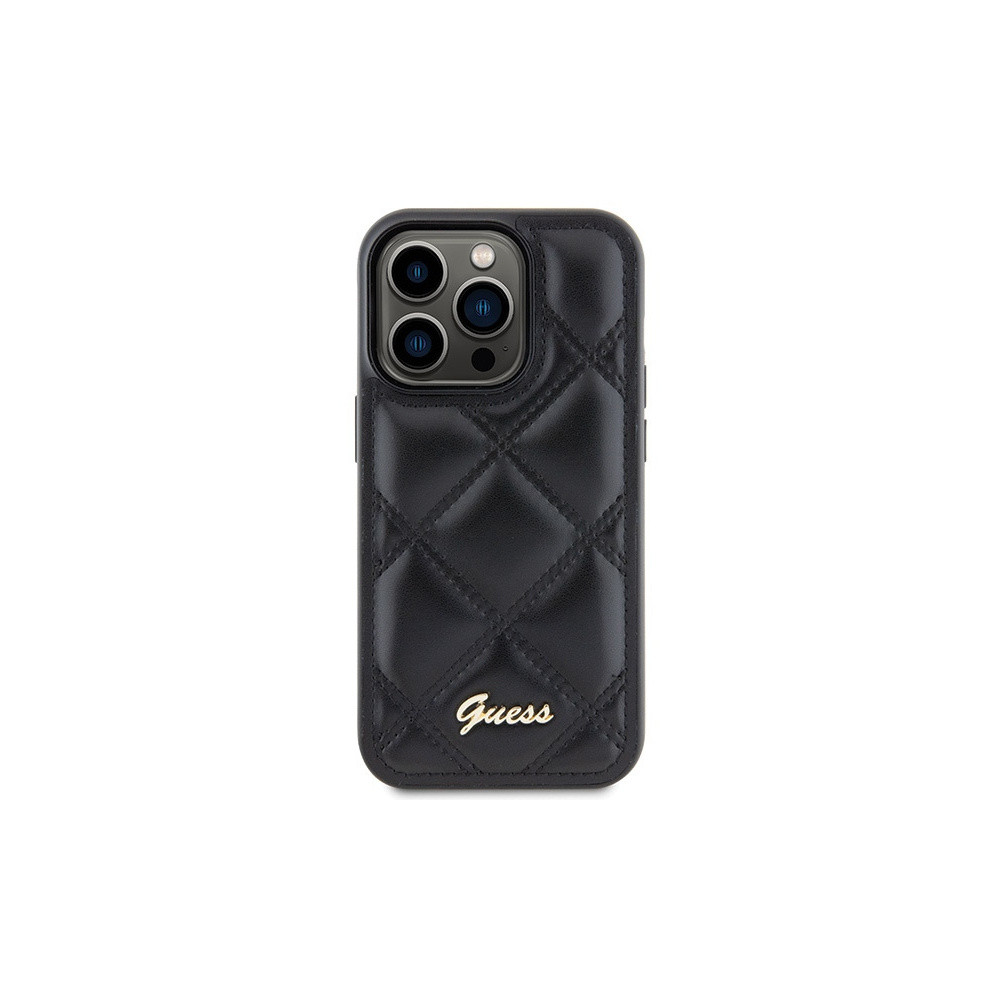 Guess Quilted Metal Logo - iPhone 15 Pro Max Tok - Fekete