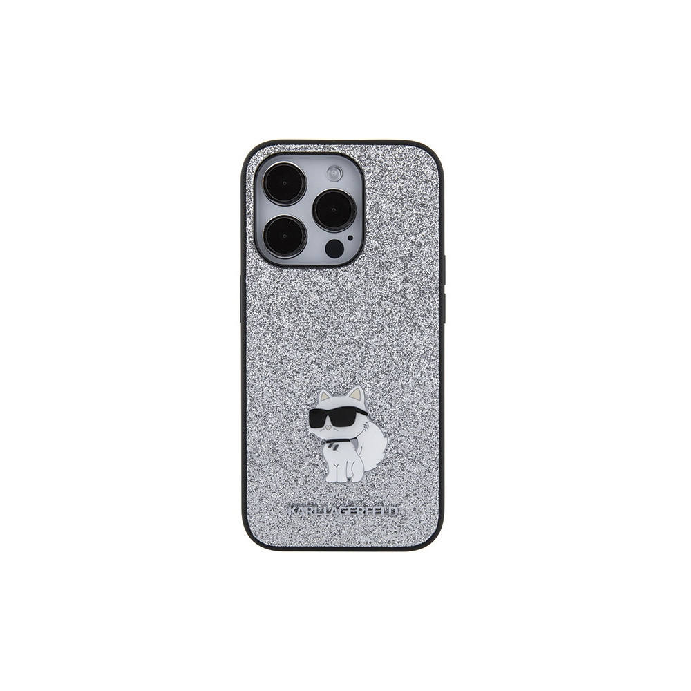  Karl Lagerfeld Fixed Glitter Choupette Logo Metal - iPhone 15 Pro Max Tok - Ezüst