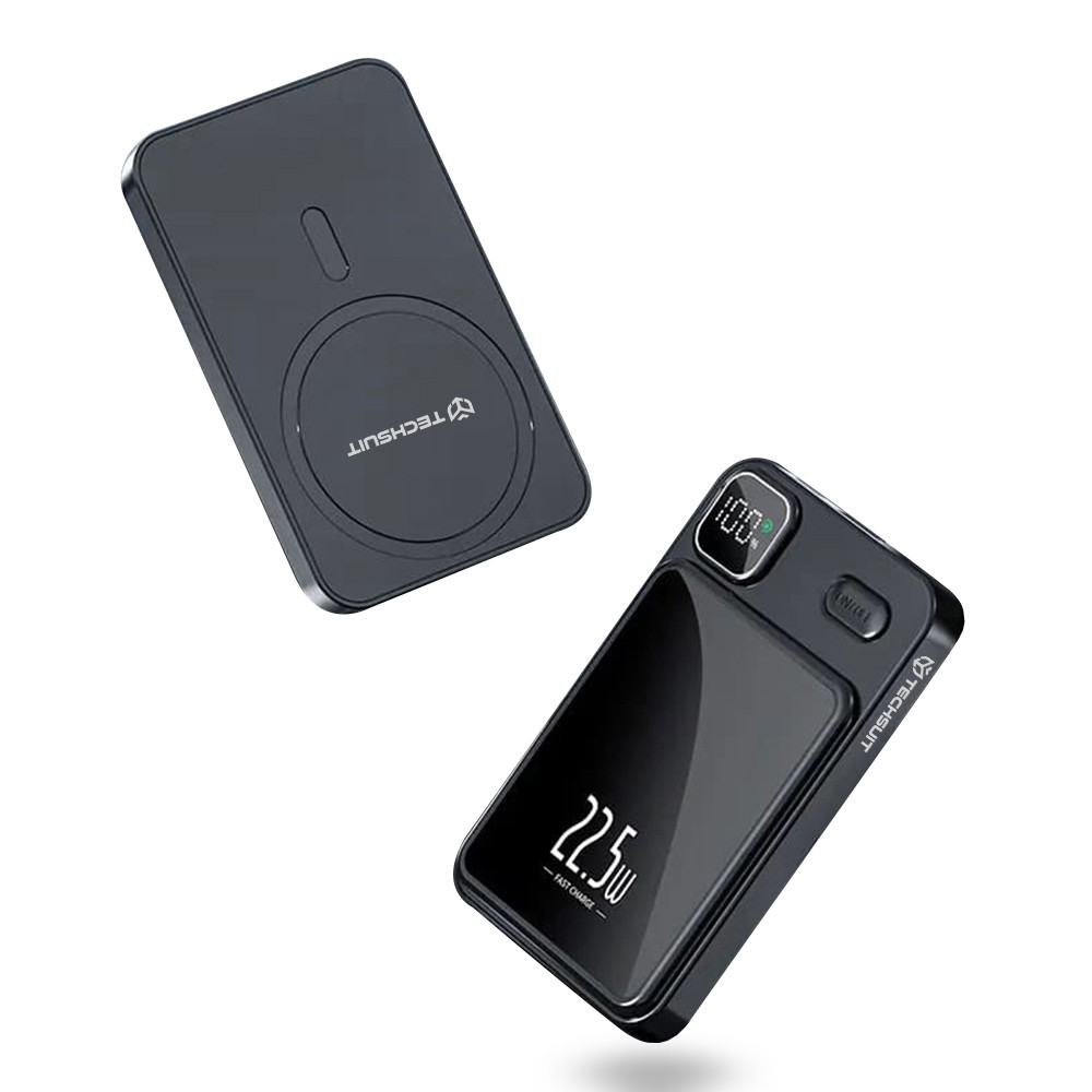Techsuit - Wireless MagSafe Power Bank - 2x Type-C, 22.5W, 10000mAh - Fekete